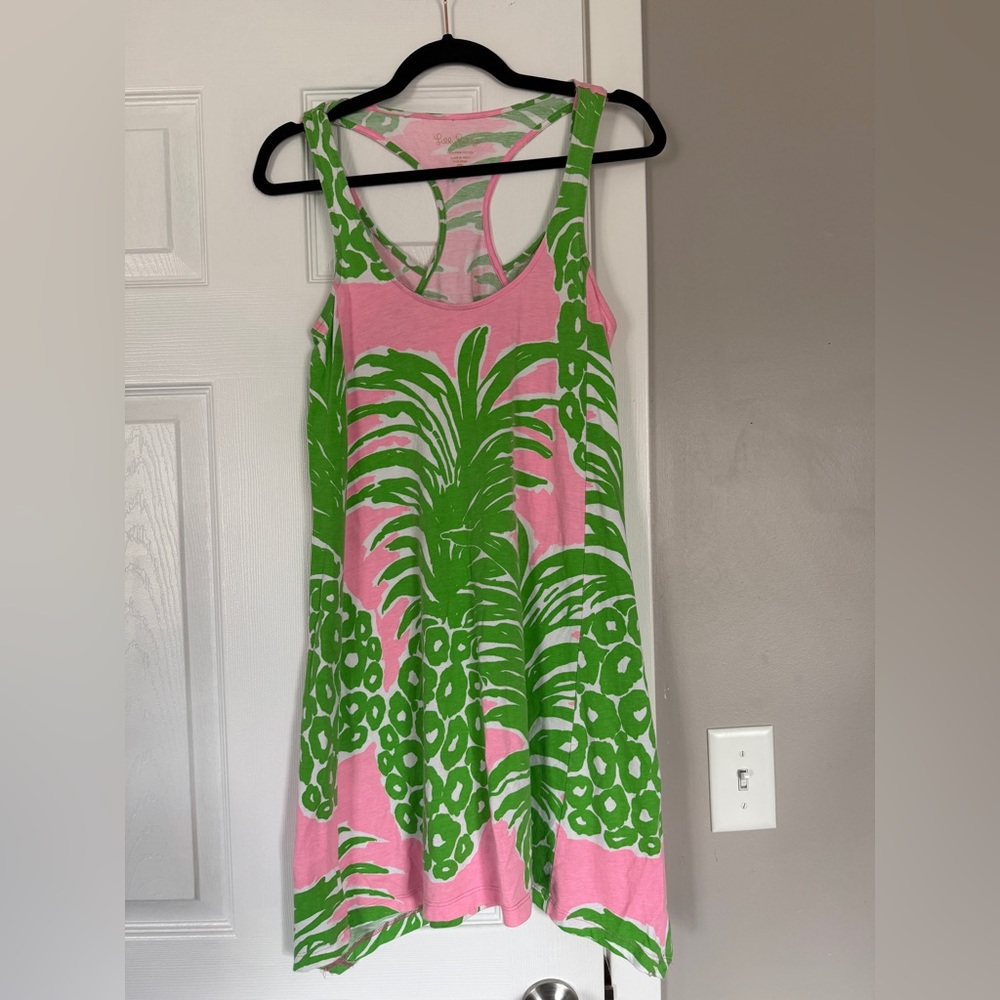 Lilly Pulitzer Pink Green Pineapple Sleeveless Tank Dress Flowy Beach Vacation